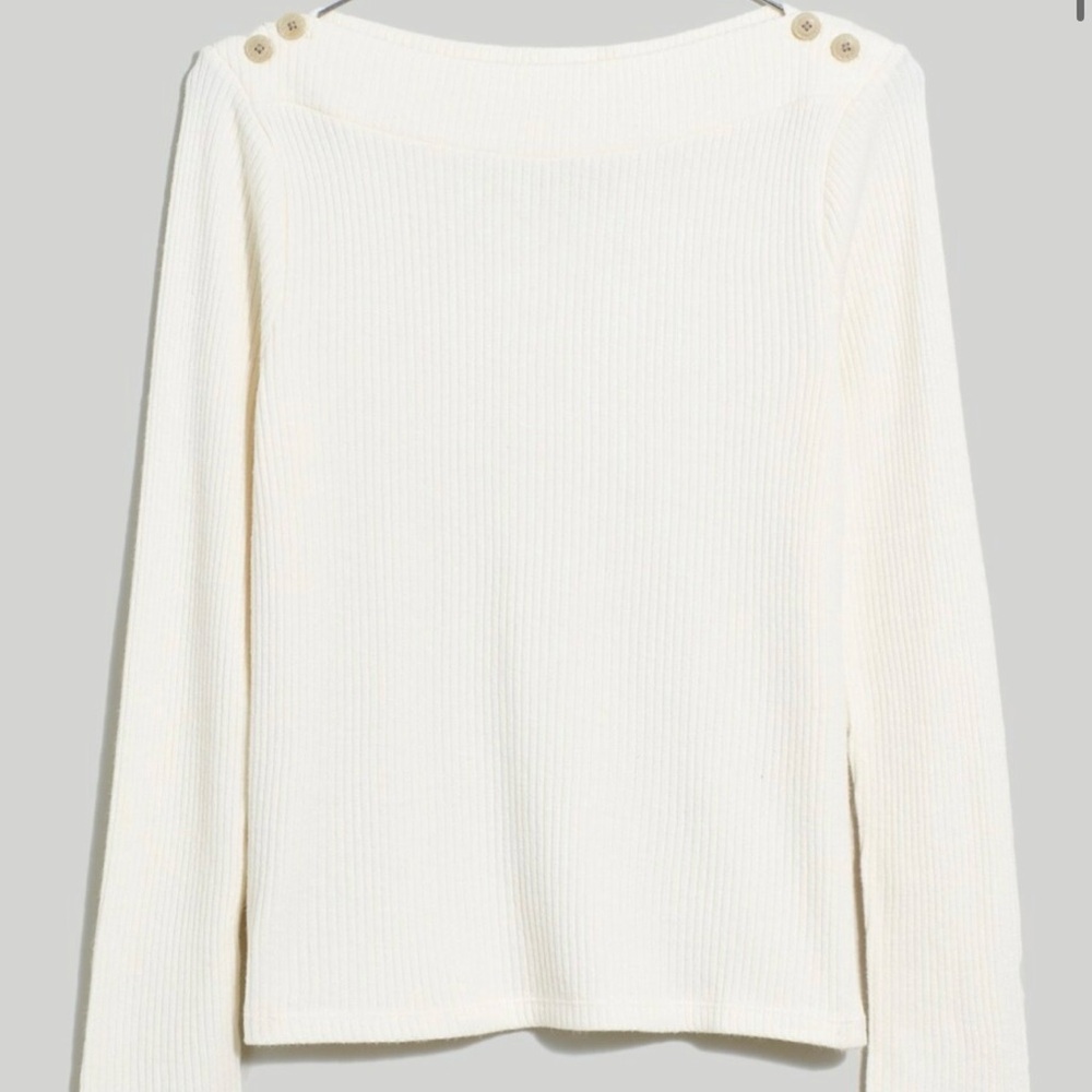 Madewell Boatneck Button Long Sleeve top Medium, New with Tags